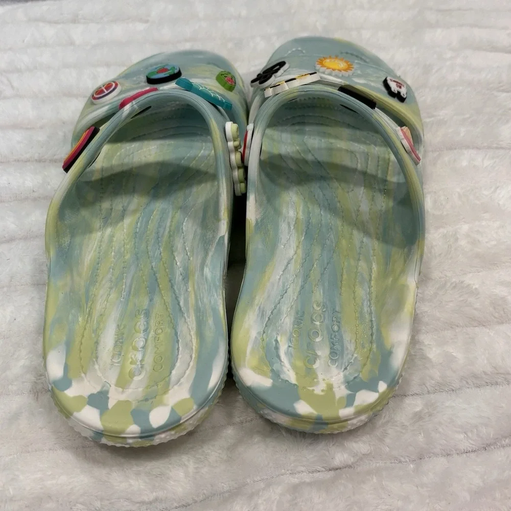 Classic Crocs Marblized Sandal Pure Water/Multi Men's 9 Women's‎ 11 with Jibbitz